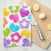 可愛数々のらしい花とハートのガーリー柄 キッチンタオル (四つ折り)