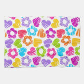 可愛数々のらしい花とハートのガーリー柄 キッチンタオル (横)