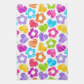 可愛数々のらしい花とハートのガーリー柄 キッチンタオル (縦)