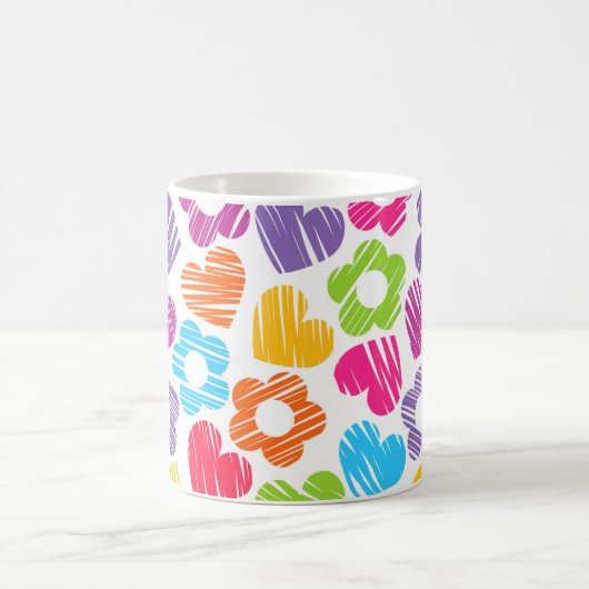 可愛数々のらしい花とハートのガーリー柄 コーヒーマグカップ (中央)