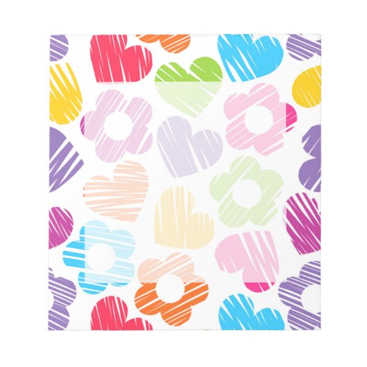 可愛数々のらしい花とハートのガーリー柄 ノートパッド (正面)