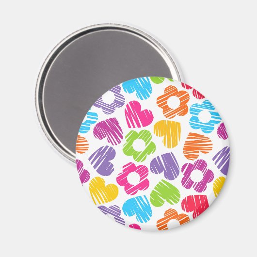 可愛数々のらしい花とハートのガーリー柄 マグネット (正面/裏面)