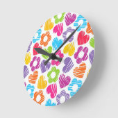 可愛数々のらしい花とハートのガーリー柄 ラウンド壁時計 (傾斜)