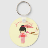 可愛日本のいピンクさくらんぼ花芸者 キーホルダー (正面)