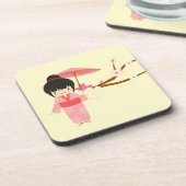 可愛日本のいピンクさくらんぼ花芸者 コースター (左側)