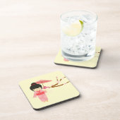 可愛日本のいピンクさくらんぼ花芸者 コースター (右側)