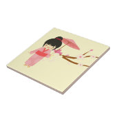 可愛日本のいピンクさくらんぼ花芸者 タイル (側面)