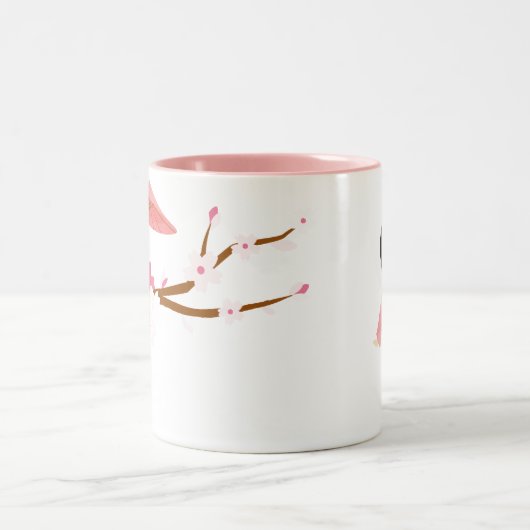 可愛日本のいピンクさくらんぼ花芸者 ツートーンマグカップ (中央)