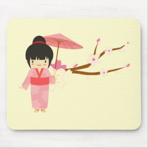 可愛日本のいピンクさくらんぼ花芸者 マウスパッド