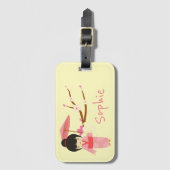 可愛日本のいピンクさくらんぼ花芸者 ラゲッジタグ (正面縦)