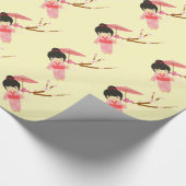 可愛日本のいピンクさくらんぼ花芸者 ラッピングペーパー (角)