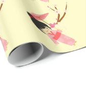可愛日本のいピンクさくらんぼ花芸者 ラッピングペーパー (ロールコーナー)
