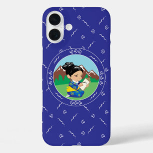 可愛日本のい女絵画の子の風景青 iPhone 16 PLUSケース