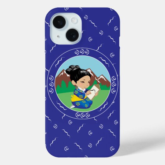 可愛日本のい女絵画の子の風景青 Case-Mate iPhoneケース (裏面)
