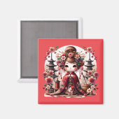 可愛日本のい芸者のシーン マグネット (正面/裏面)