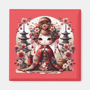 可愛日本のい芸者のシーン マグネット