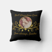 可愛最高のいおばあちゃんの写真ブラック金ゴールドカスタム クッション (裏面)