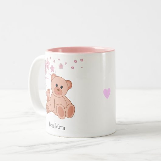 可愛最高のいクマの花が咲く母 ツートーンマグカップ (正面左)