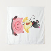 可愛最高のい友人ピギーシックとマウス – 漫画 タペストリー (正面(横))