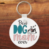 可愛最高のい眠る子犬を持つ犬の母 キーホルダー (正面)