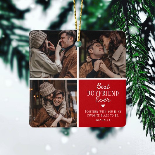 可愛最高のい「ボーイー」今まで3枚フォトコラージュ セラミックオーナメント