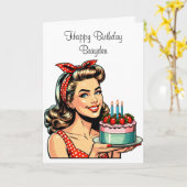 可愛気のあるそぶりをしたいピンナップ女の子の誕生日 カード (黄色い花)