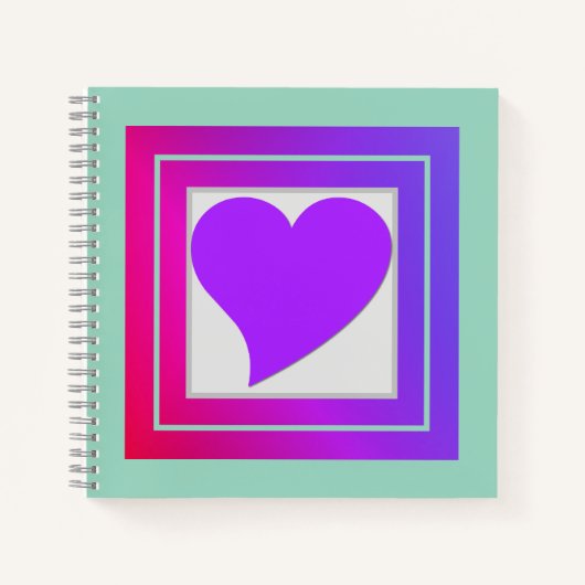 可愛気のあるそぶりをしたい紫ハート、ピンクと赤のティール（緑がかった色） ノートブック (正面)