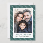 可愛点々のあるいストライプクリスマスの写真グリーン シーズンカード (正面)