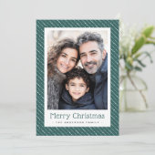 可愛点々のあるいストライプクリスマスの写真グリーン シーズンカード (スタンド正面)