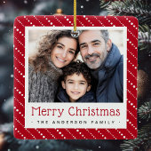 可愛点々のあるいストライプクリスマスの赤い写真 セラミックオーナメント