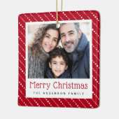 可愛点々のあるいストライプクリスマスの赤い写真 セラミックオーナメント (左)