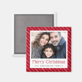 可愛点々のあるいストライプクリスマスの赤い写真 マグネット (正面/裏面)