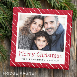 可愛点々のあるいストライプクリスマスの赤い写真 マグネット