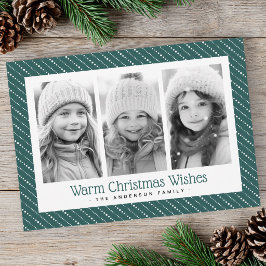 可愛点々のあるいストライプクリスマスめでたい3枚の写真グリーン シーズンカード
