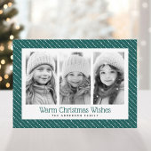 可愛点々のあるいストライプクリスマスめでたい3枚の写真グリーン シーズンカード