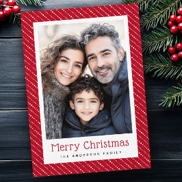 可愛点々のあるいストライプクリスマス写真赤 シーズンカード