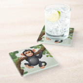 可愛熱狂するいおもしろいチンパンジー ガラスコースター (アングル)