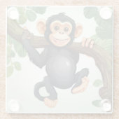 可愛熱狂するいおもしろいチンパンジー ガラスコースター (裏面)