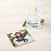 可愛熱狂するいおもしろいチンパンジー スクエアペーパーコースター (インサイチュ)