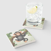 可愛熱狂するいおもしろいチンパンジー ストーンコースター (横)