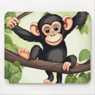 可愛熱狂するいおもしろいチンパンジー マウスパッド