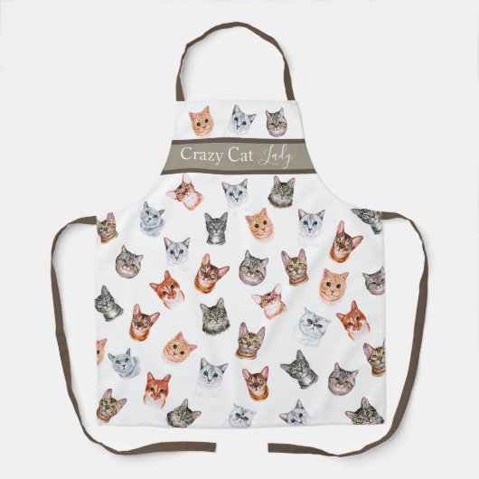 可愛熱狂するいキャットレディーウォーターシンプルカラーモダン エプロン (正面)