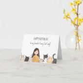 可愛熱狂するい子猫の誕生日猫の女おもしろい性 カード (黄色い花)