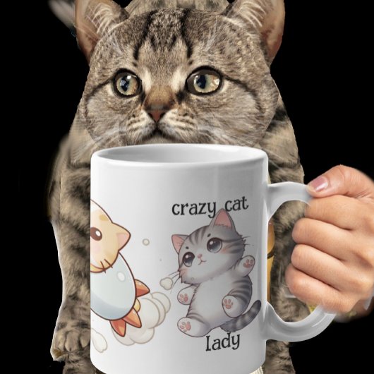 可愛熱狂するい猫レディかわいい宇宙猫オンロッケシップ マグカップ