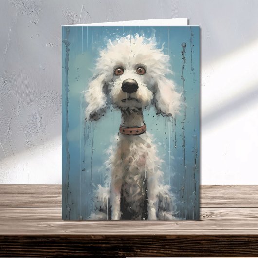 可愛熱狂するい白おっちょこちょいの抽象芸術プードル犬 カード