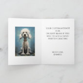 可愛熱狂するい白おっちょこちょいの抽象芸術プードル犬 カード (内部)