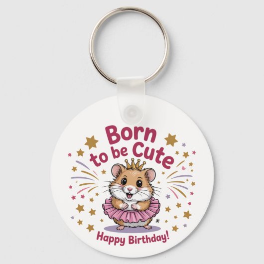 可愛生まれいハムスター誕生日女子 キーホルダー (正面)