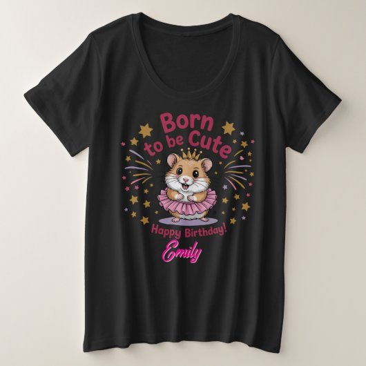 可愛生まれいハムスター誕生日女子 プラスサイズTシャツ (デザイン正面)