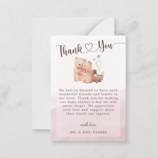 可愛男女兼用いクマの水彩赤ちゃんシャワー ノートカード (正面)