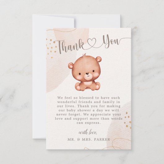 可愛男女兼用いクマの水彩赤ちゃんシャワーTh サンキューカード (正面)